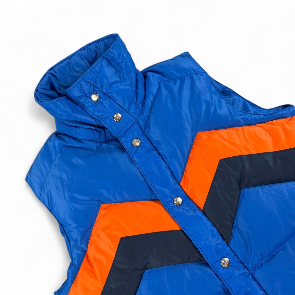 Vintage Camel Puffer‎ Vest Mens S Blue Orange Goose Down 80/20 Retro Insulated